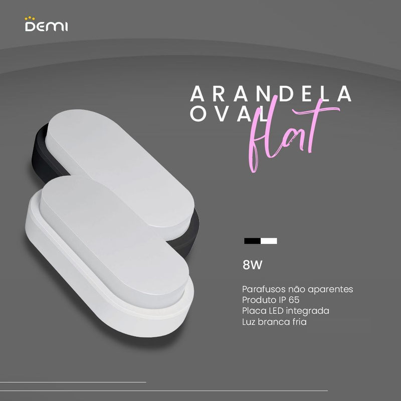 Arandela Oval Flat LED 8W IP65 6500K Bivolt Preta