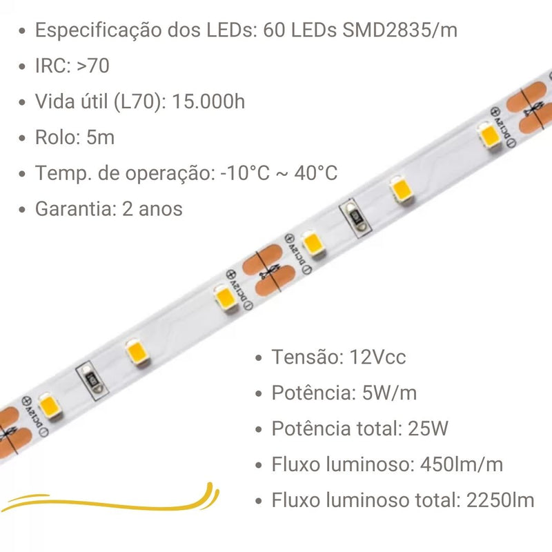Fita de LED Eco 5w/m IP20 12v 5m 2700K