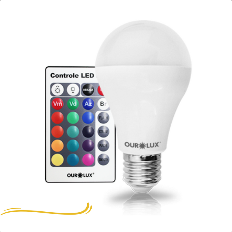 Lâmpada LED Bulbo A60 com Controle 5W RGB Bivolt E27
