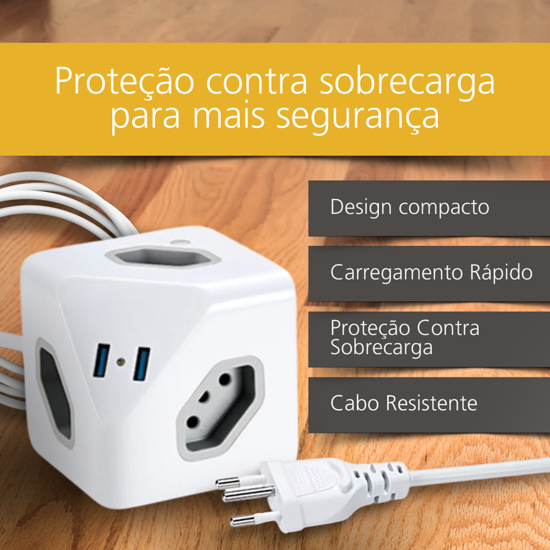 Extensão Cubo 2P+T 10A 1,5m com USB