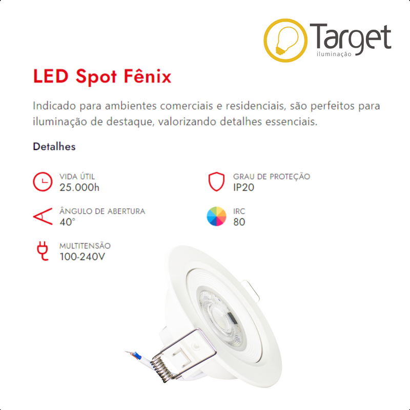 Spot LED Fenix II Embutir Redondo MR16 5W Branco Bivolt