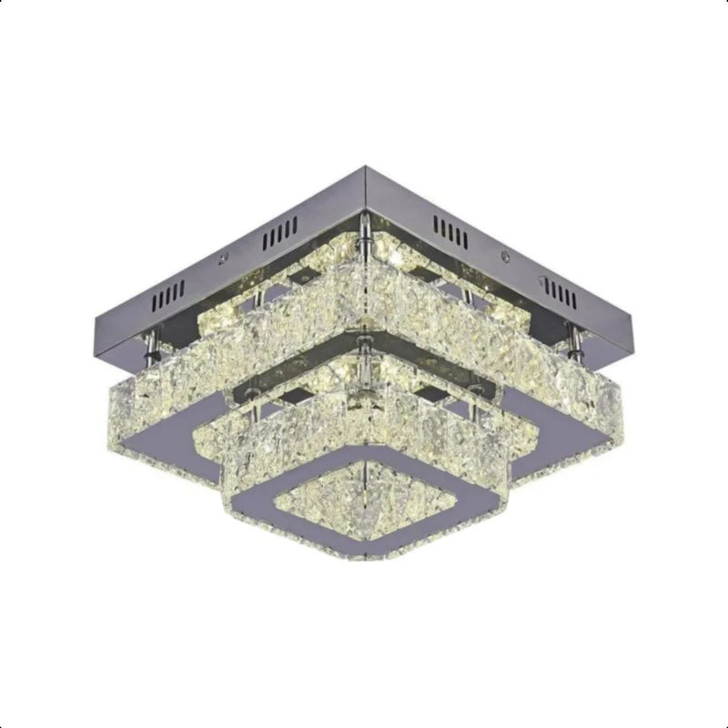 Lustre Plafon LED Cristal Quadrado Duplo Inox 36W 3em1