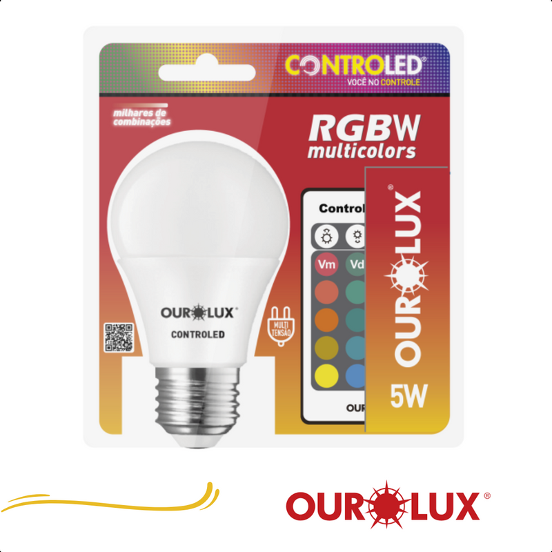 Lâmpada LED Bulbo A60 com Controle 5W RGB Bivolt E27