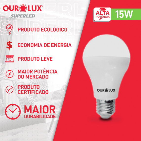 Lâmpada Led Bulbo A60 15W 3000K Bivolt