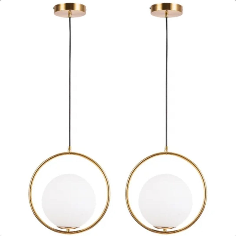 2 Pendente Globo E27 Metal Dourado