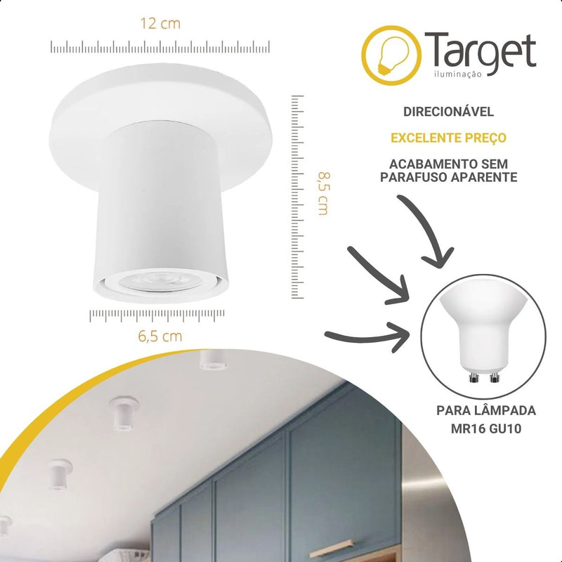 Spot Sobrepor TGT490C Direcionável Redondo Gu10 Com Canopla
