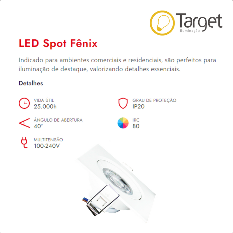 Spot LED Fenix II Embutir Quadrado MR16 5W Branco Bivolt