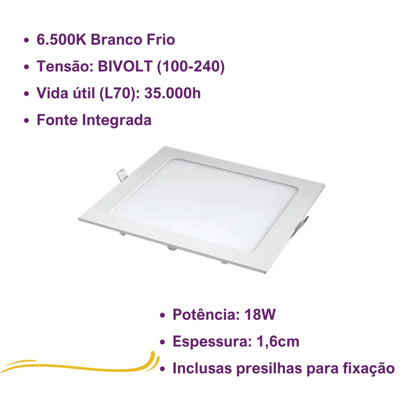 Painel de Led Embutir 18w Quadrado Branca IP40 Bivolt